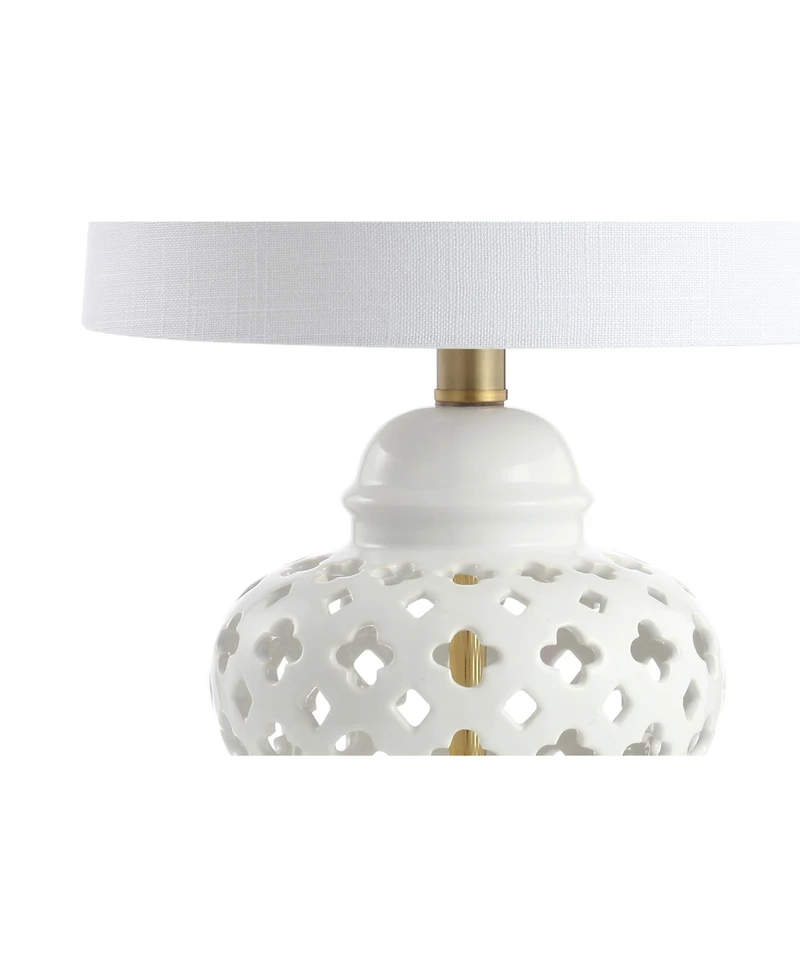 Quatrefoil Fretwork 20.5" Pierced Ginger Jar Ceramic, Led Table Lamp