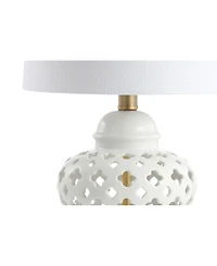 Quatrefoil Fretwork 20.5" Pierced Ginger Jar Ceramic, Led Table Lamp