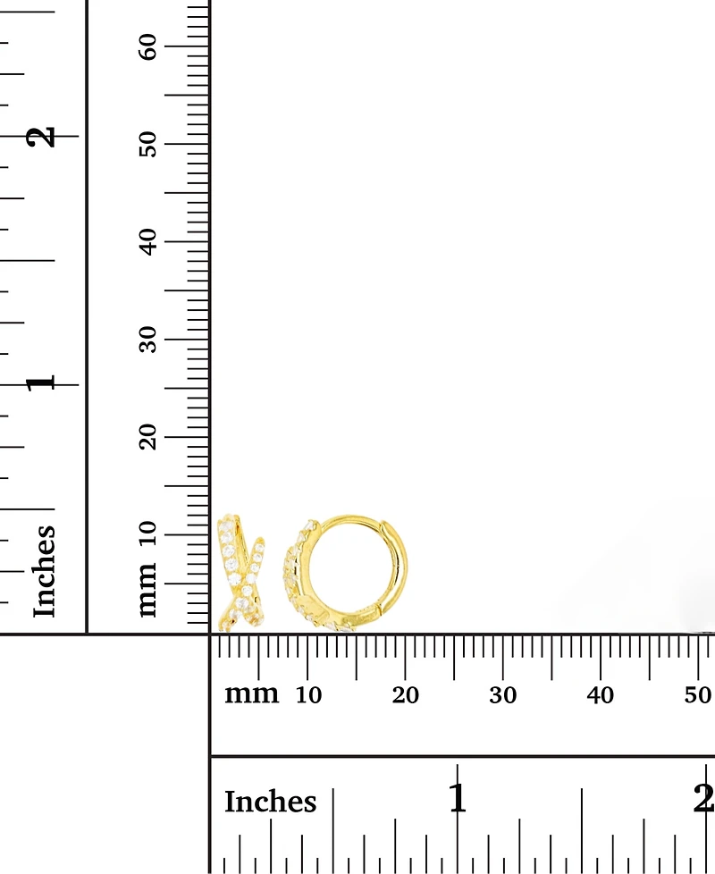 Cubic Zirconia Crisscross Extra Small Huggie Hoop Earrings in Sterling Silver or 14k Gold-Plated Sterling Silver, 0.47"