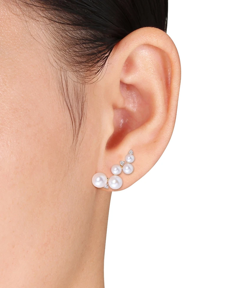 Cultured Freshwater Pearl (4-7mm) & White Topaz (1/4 ct. t.w.) Ear Climbers in Gold-Plated Sterling Silver