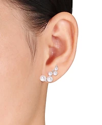 Cultured Freshwater Pearl (4-7mm) & White Topaz (1/4 ct. t.w.) Ear Climbers in Gold-Plated Sterling Silver
