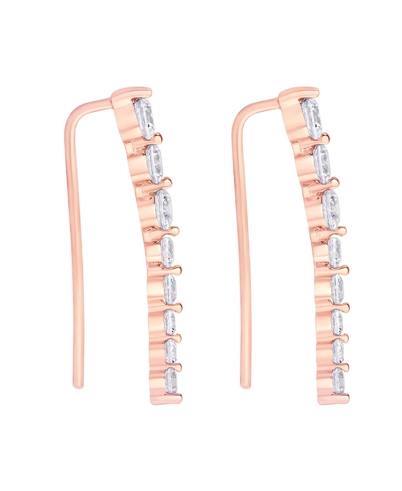 Cubic Zirconia Ear Climber Earrings Silver Plate, Rose Gold Plate or