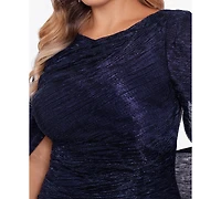 Betsy & Adam Plus Size Drape-Back Crinkled Gown