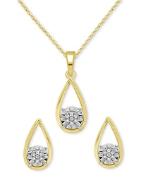 2-Pc. Set Diamond Teardrop Pendant Necklace & Matching Stud Earrings (1/6 ct. t.w.) Sterling Silver or 14k Gold-Plated