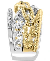 Effy Diamond & Rope Chain Openwork Statement Ring (5/8 ct. t.w.) in 14k White and Yellow Gold