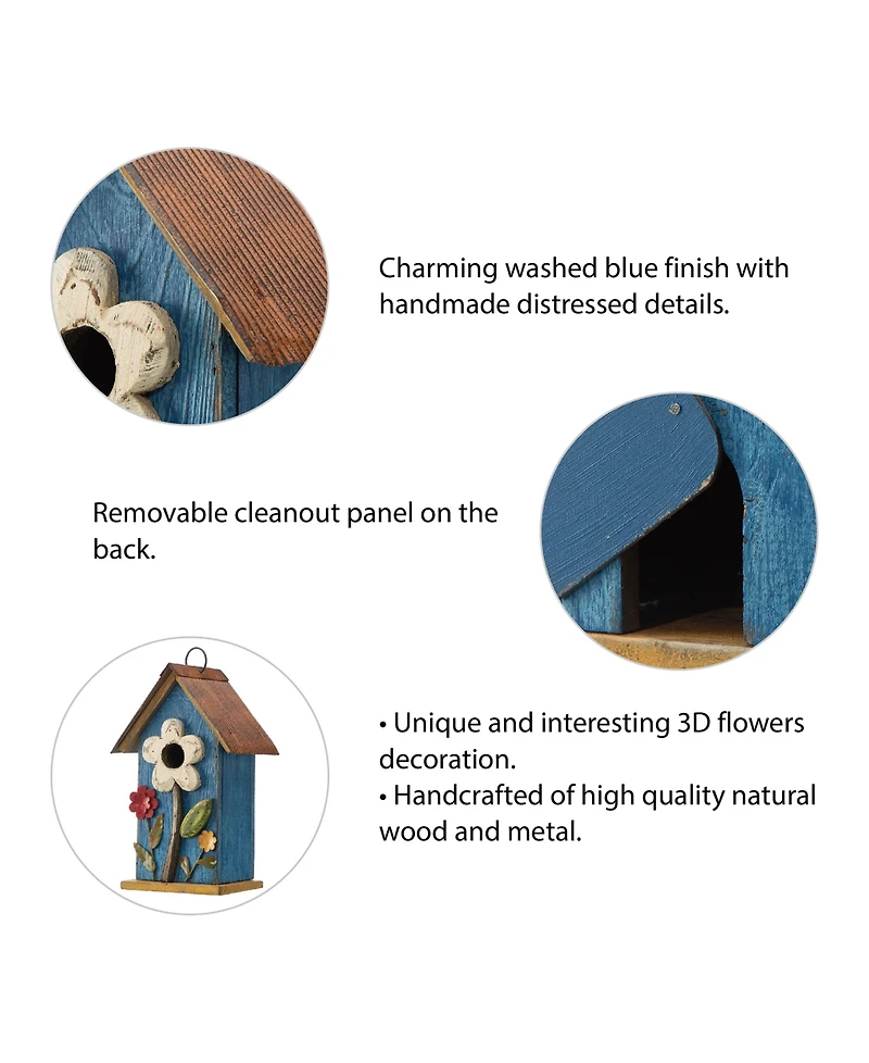 Glitzhome 10.25" Retro Birdhouse with 3D Flowers