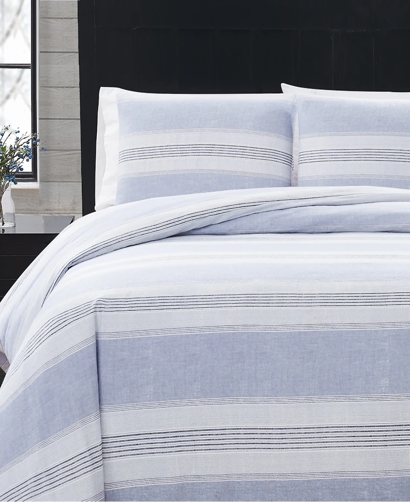 London Fog Stripe Flannel 3-Pc. Duvet Cover Set, King