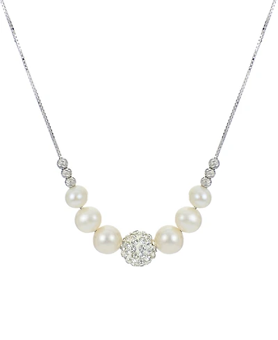 Cultured Freshwater Pearl (6 - 8-1/2mm) & Crystal 18" Statement Necklace in Sterling Silver