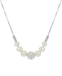 Cultured Freshwater Pearl (6 - 8-1/2mm) & Crystal 18" Statement Necklace in Sterling Silver