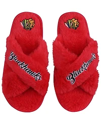 Women's Foco Chicago Blackhawks Script Cross Slide Slippers