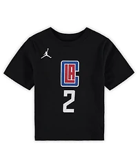 Preschool Boys and Girls Jordan Kawhi Leonard Black La Clippers Statement Edition Name Number T-shirt