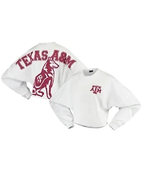 Women's White Texas A M Aggies Raw Hem Cropped Spirit Jersey Long Sleeve T-shirt