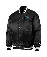 Men's Starter Black Carolina Panthers Locker Room Satin Varsity Full-Snap Jacket