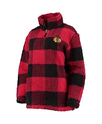 Women's G-iii 4Her by Carl Banks Red, Black Chicago Blackhawks Plaid Sherpa Quarter-Zip Jacket