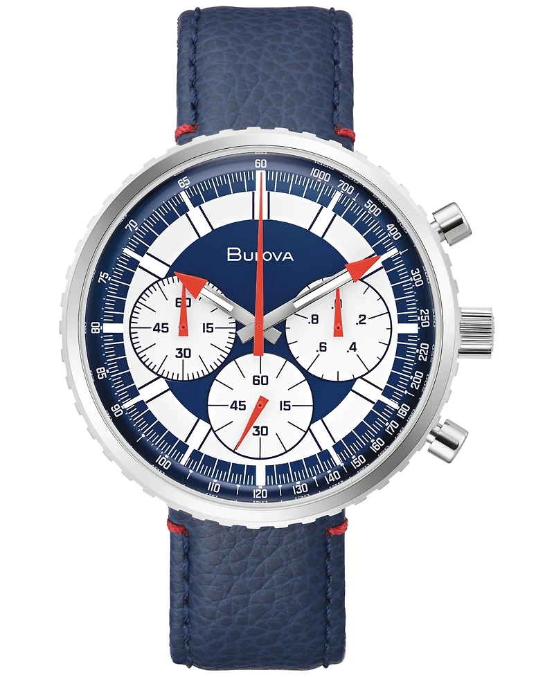 Bulova Men's Archive Series Chronograph C Blue Leather Strap Watch 46mm