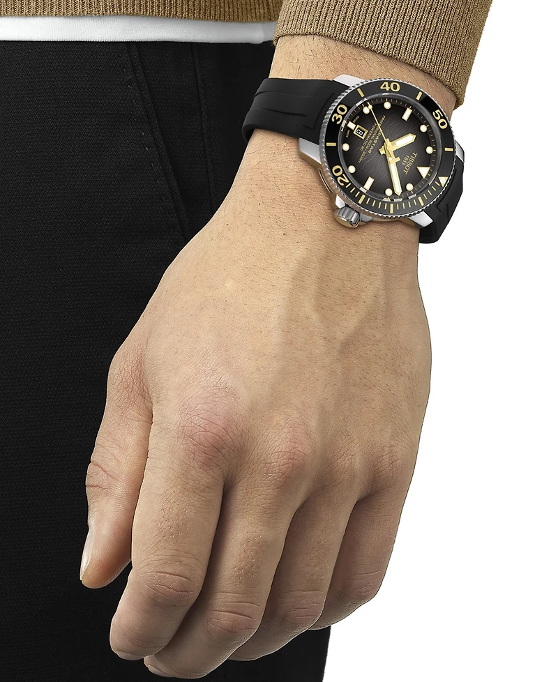 Tissot Men's Seastar 2000 Professional Powermatic 80 Automatic Black Rubber Strap Watch 46mm
