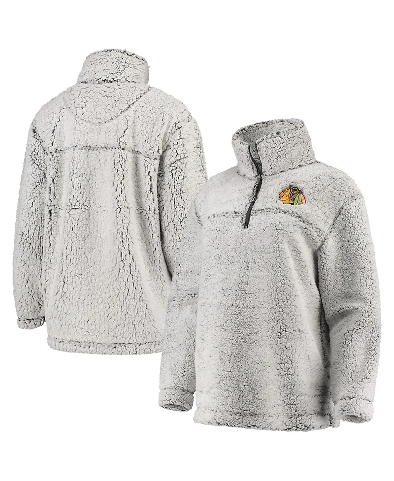 Women's G-iii 4Her by Carl Banks Gray Chicago Blackhawks Sherpa Quarter-Zip Pullover Jacket