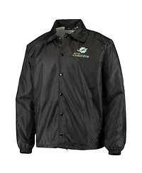 Men's Black Miami Dolphins Coaches Classic Raglan Full-Snap Windbreaker Jacket