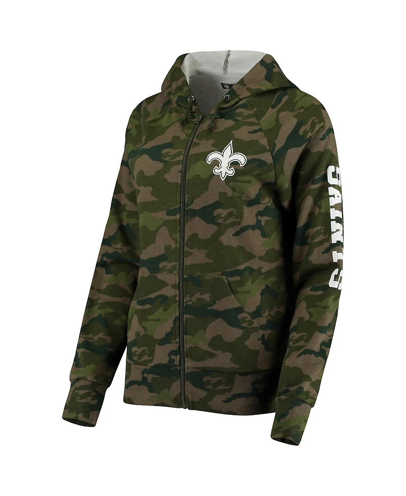 Women's New Era Camo New Orleans Saints Raglan Full-Zip Hoodie