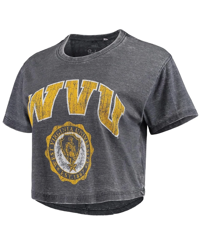 Women's Pressbox Navy West Virginia Mountaineers Edith Vintage-Like Burnout Crop T-shirt
