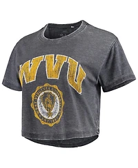 Women's Pressbox Navy West Virginia Mountaineers Edith Vintage-Like Burnout Crop T-shirt