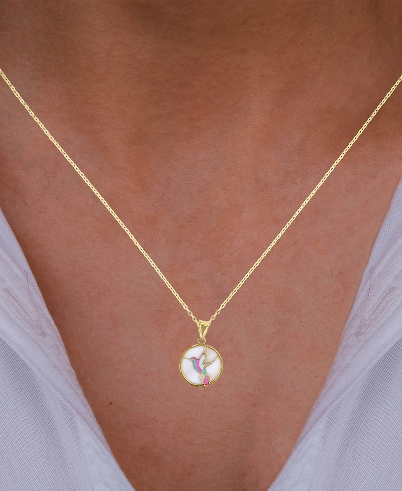 Enamel Hummingbird 18" Pendant Necklace in 14k Gold