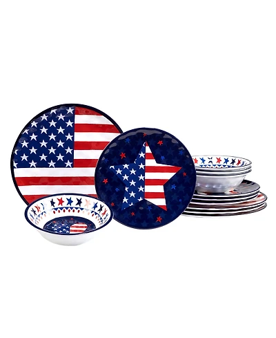 Certified International Stars and Stripes Melamine Dinner Set, 12 Piece