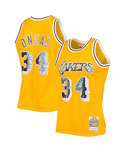Men's Mitchell & Ness Shaquille O'Neal Gold-Tone Los Angeles Lakers 1996-97 Hardwood Classics 75th Anniversary Diamond Swingman Jersey