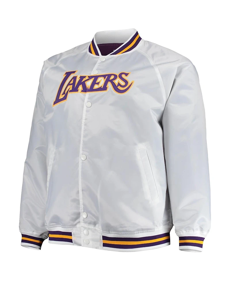 Men's Mitchell & Ness White Los Angeles Lakers Big and Tall Hardwood Classics Raglan Satin Full-Snap Jacket