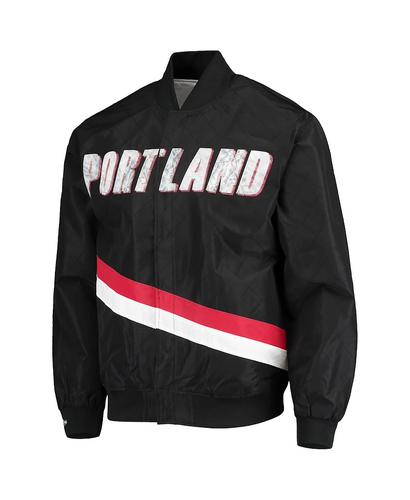 Men's Portland Trail Blazers Black Mitchell & Ness Hardwood Classics 75th Anniversary Authentic Warmup Full-Snap Jacket