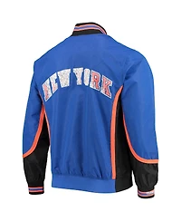 Men's New York Knicks Blue Mitchell & Ness Hardwood Classics 75th Anniversary Authentic Warmup Full-Snap Jacket