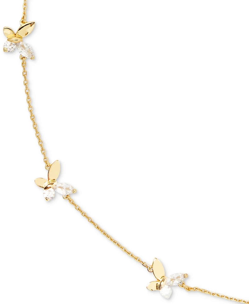Kate Spade New York Gold-Tone Crystal Social Butterfly Station Necklace, 17" + 3" extender
