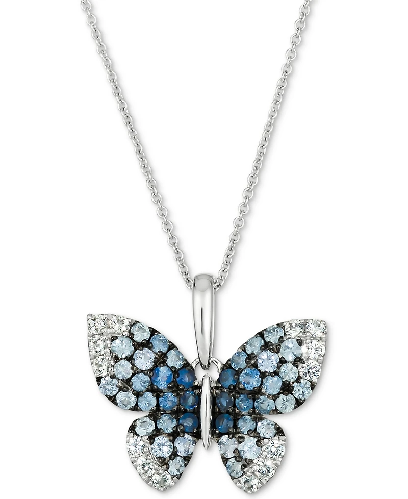 Le Vian Denim Ombre (7/8 ct. t.w.) & White Sapphire (1/3 ct. t.w.) Butterfly Pendant Necklace in 14k White Gold, 18" + 2" extender