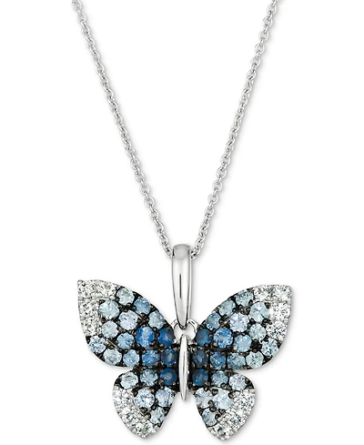 Le Vian Denim Ombre (7/8 ct. t.w.) & White Sapphire (1/3 ct. t.w.) Butterfly Pendant Necklace in 14k White Gold, 18" + 2" extender