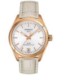 Tissot Women's Swiss Automatic Pr 100 Cream Leather Strap Watch 33mm