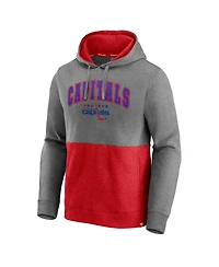 Men's Fanatics Heathered Gray, Red Washington Capitals Block Party Classic Arch Signature Pullover Hoodie