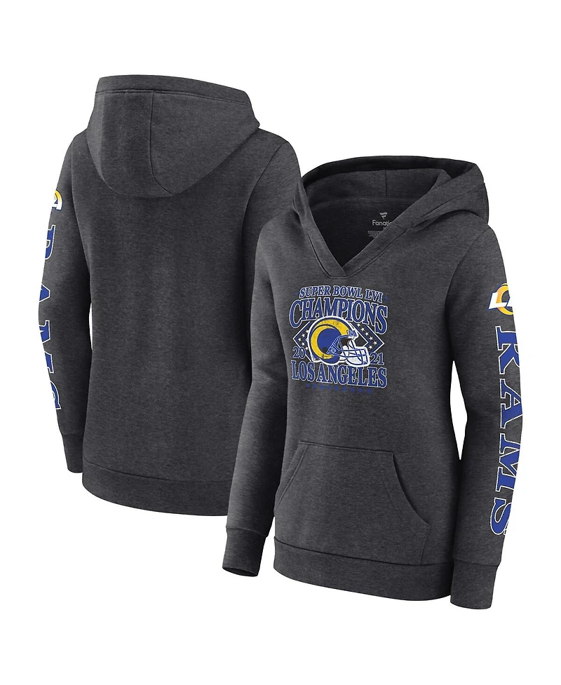 Women's Fanatics Heather Charcoal Los Angeles Rams Super Bowl Lvi Champions Retro Pullover Hoodie