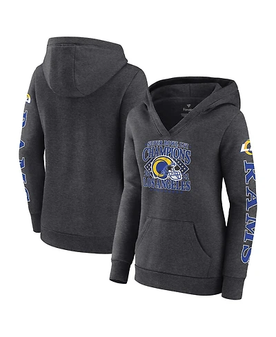 Women's Fanatics Heather Charcoal Los Angeles Rams Super Bowl Lvi Champions Retro Pullover Hoodie