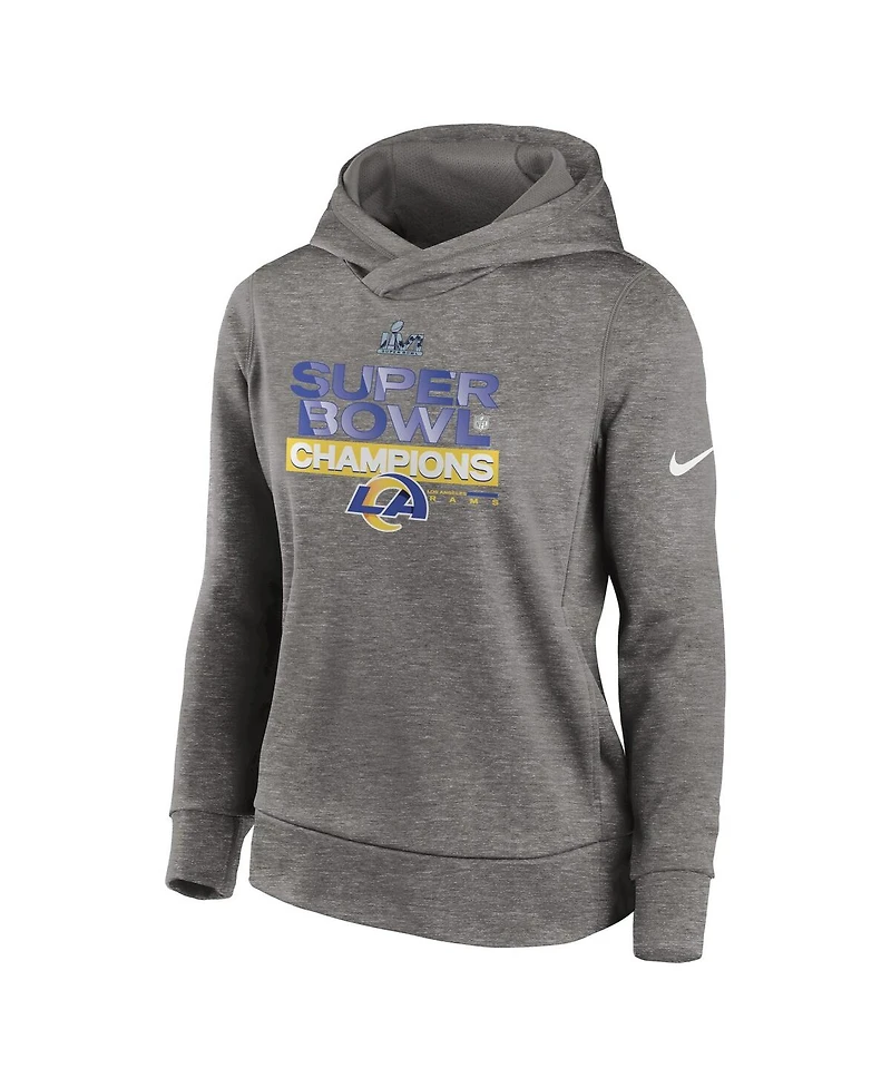 Women's Nike Heather Charcoal Los Angeles Rams Super Bowl Lvi Champions Locker Room Trophy Collection Pullover Hoodie