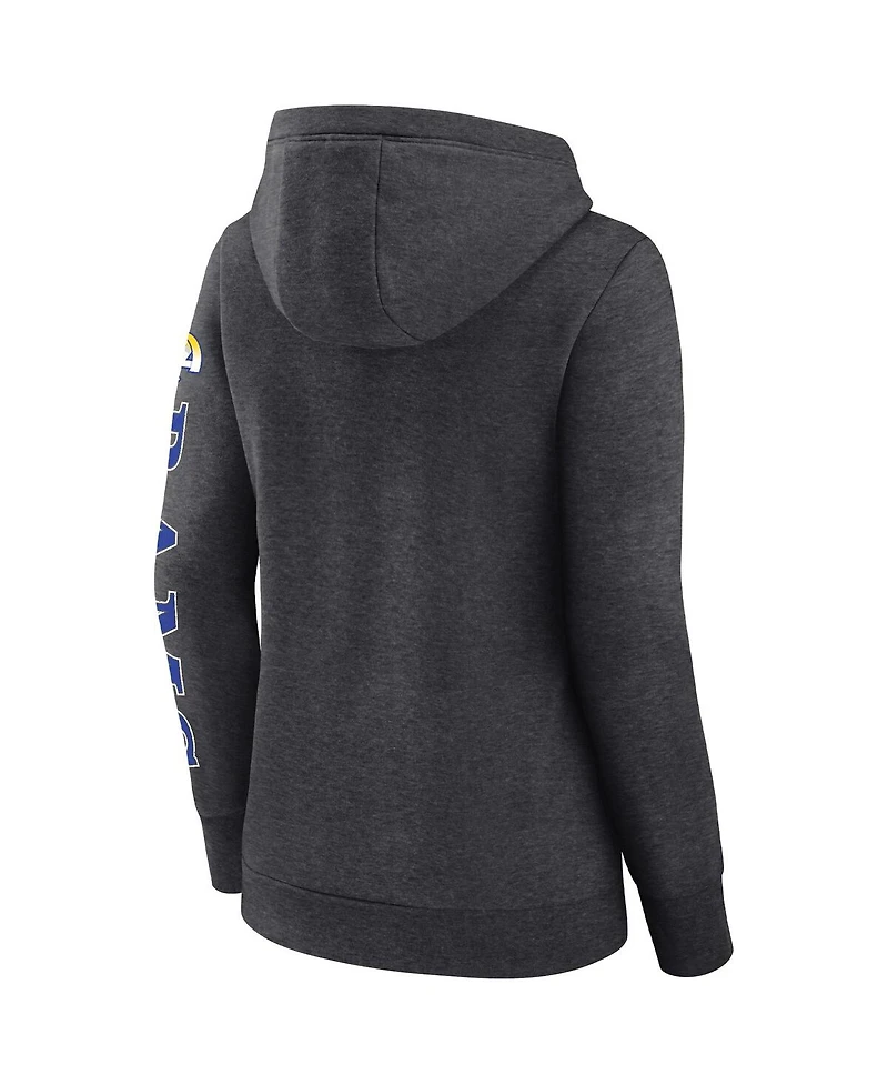 Women's Fanatics Heather Charcoal Los Angeles Rams Super Bowl Lvi Champions Retro Pullover Hoodie