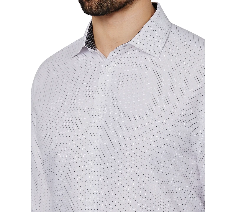 Calabrum Men's Regular Fit Dot Print Wrinkle Free Performance Dress Shirt
