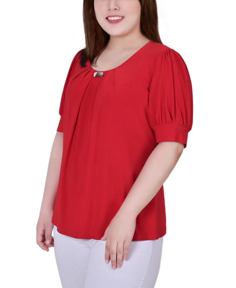 Ny Collection Plus Short Balloon Sleeve Top with Hardware