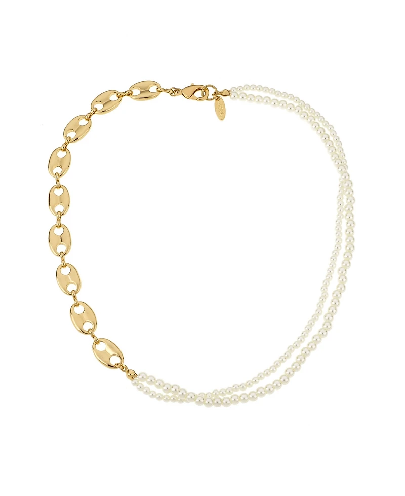 Ettika 18K Gold Plated Link Chain and Cultured Freshwater Pearl Beaded Necklace