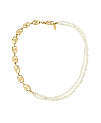 Ettika 18K Gold Plated Link Chain and Cultured Freshwater Pearl Beaded Necklace