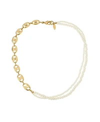 Ettika 18K Gold Plated Link Chain and Cultured Freshwater Pearl Beaded Necklace