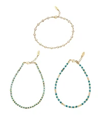 Ettika Turquoise and Imitation Pearl Anklet Set