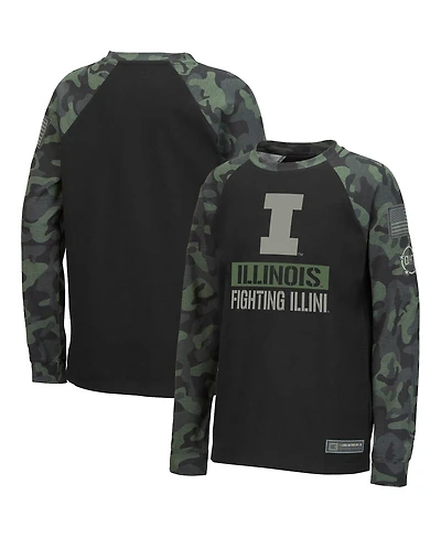Big Boys Colosseum Black, Camo Illinois Fighting Illini Oht Military-Inspired Appreciation Raglan Long Sleeve T-shirt