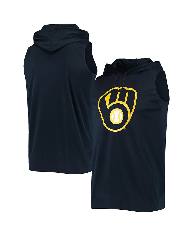 Men's Stitches Navy Milwaukee Brewers Sleeveless Pullover Hoodie