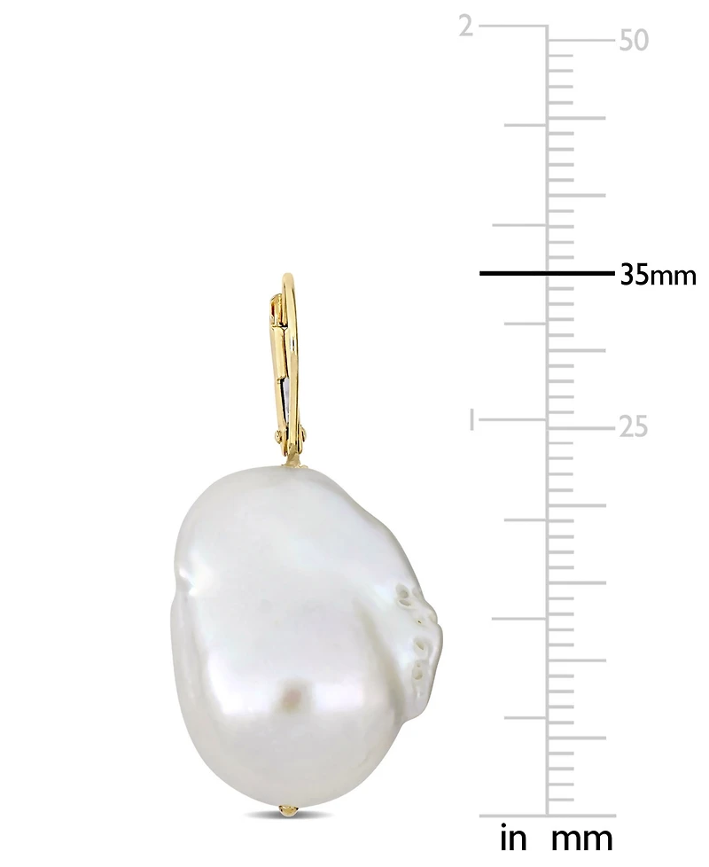 Cultured Freshwater Baroque Pearl (14-1/2 - 15mm) Leverback Drop Earrings in 14k Gold