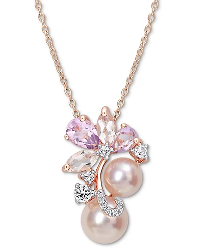 Macy's Pink Cultured Freshwater Pearl (7 & 8-1/2mm) Multi-Gemstone (1 ct. t.w. Smokey Quartz; 3/4 Rose 3/8 Garnet) Cluster